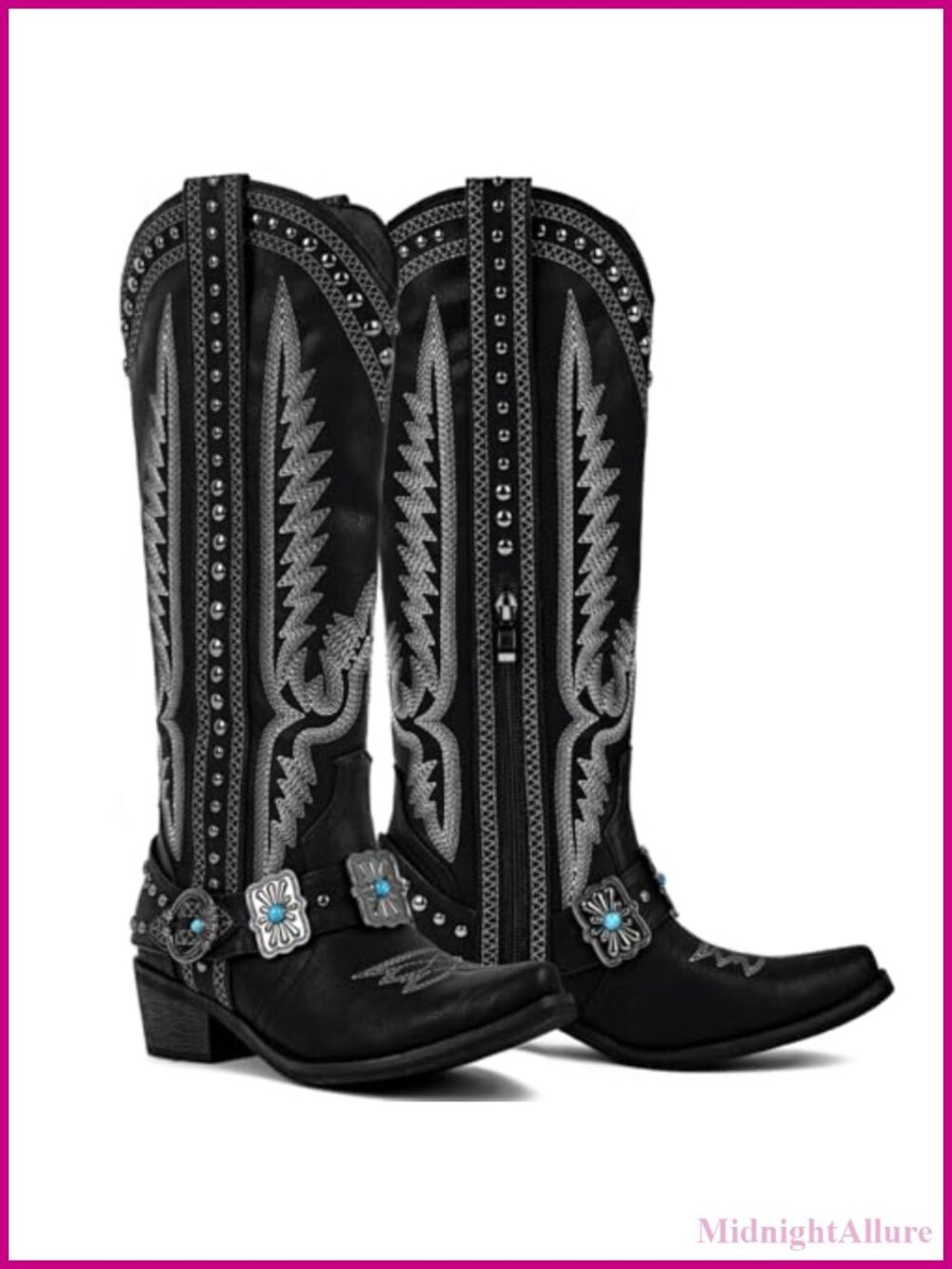Yolkomo Cowgirl Knee High Western Boots Embroidery Belt Buckle Chains